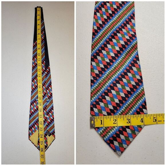 Vintage Retro Geometric Silk Multicolor Dismond Pattern Men's Tie Necktie - Picture 8 of 8